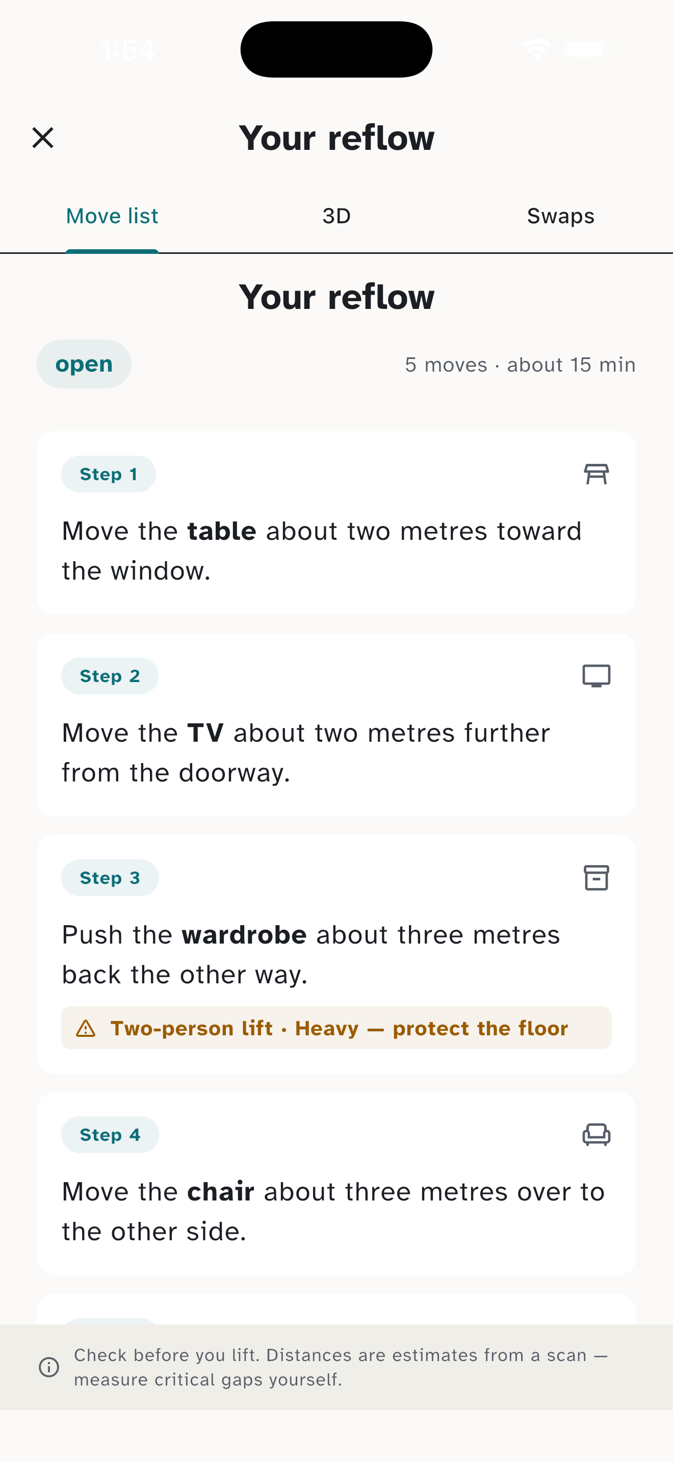 Reflow — move list for the furniture you already own